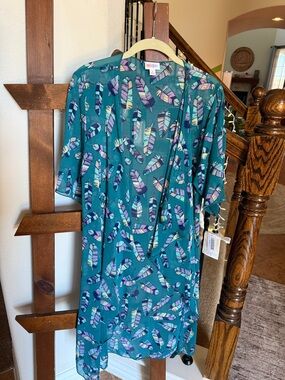 LuLaRoe Teal Feather Print Swim Coverup